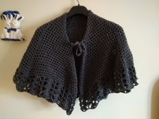 Mantellina lana UNCINETTO - SCIALLE nonna - Fatto a mano - Color grigio scuro