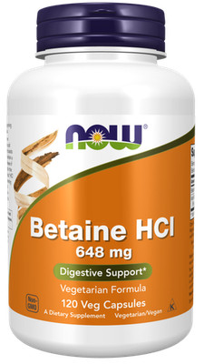 NOW Foods BETAINE HCL Pepsin 120 Cap Hydrochloride HCl digestive enzyme 10/26EXP