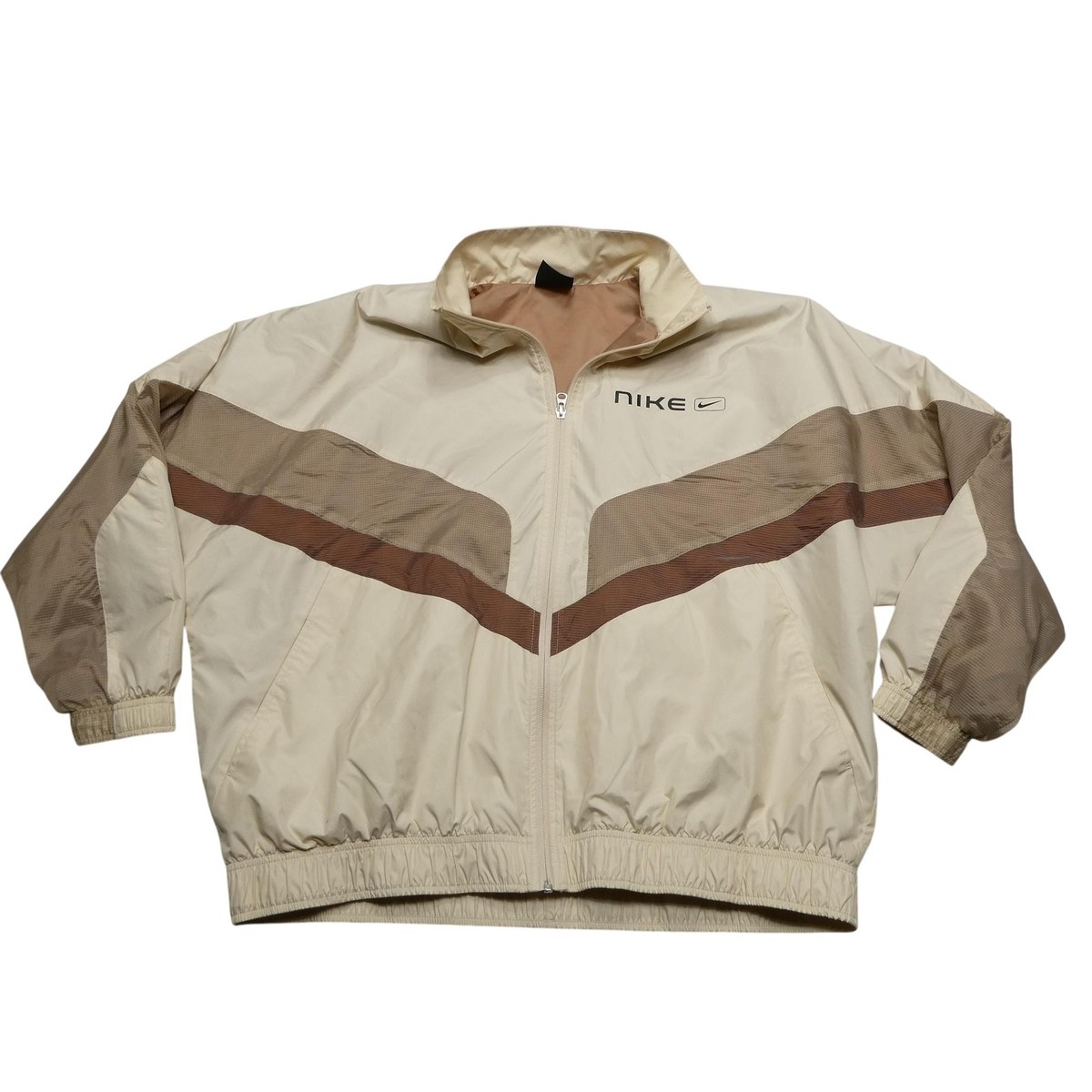 Nike Jacket Womens XL Tan Brown Windbreaker Retro Just Do It Full