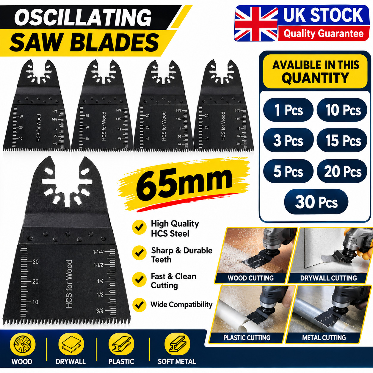 Oscillating Saw Blade Multi Tool Blade Wood Metal Plastic Cutter PVC 65MM