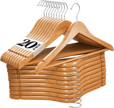 Premium Wooden Hangers 20 Pack - Durable Non Slip Coat Hangers Heavy Duty- Natur