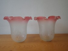 Pair of Christopher Wray cranberry etched glass light lamp shade