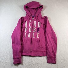 Aeropostale Hoodie Womens Large Pink Full Zip Fleece 87 Logo Pockets Embroidered