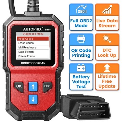 AUTOPHIX 119 OBD2 Scanner Diagnostic Tool Check Engine Fault QR Code Printing