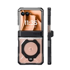 For Moto Razr Plus 2025/2024 Case Tempered Glass With MagSafe Kickstand Black