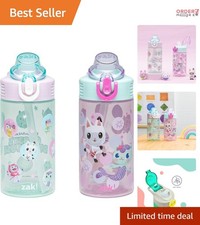 Kids Water Bottle Set 16oz Reusable Leak-Proof Plastic with Straw Travel