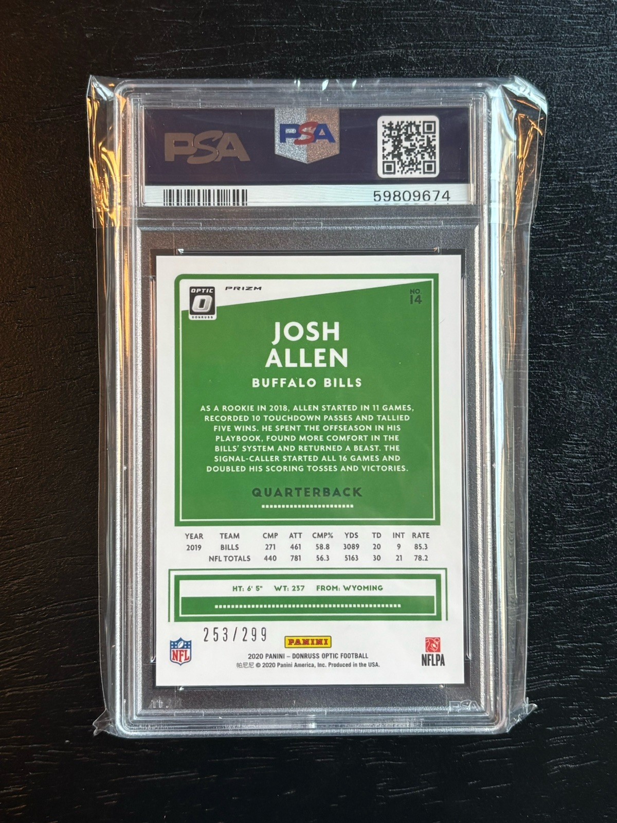 2020 JOSH ALLEN #14 /299 PANINI DONRUSS OPTIC AQUA PSA 10  view 2