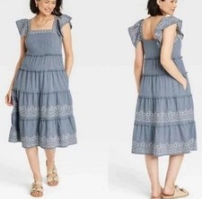 Knox Rose Ruffle Babydoll Dress Women's S Gray Cottagecore Retro Beach Vacation