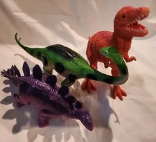 plastic dinosaur lot Of 3 T-REX Brontosaurus.Stegosaurus child Kiddo Toy