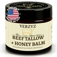 Beef Tallow for Skin, Tallow and Honey Balm for Face, Organic Grass-fed Beef