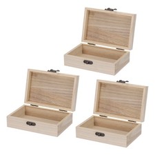 Unfinished Wooden Box with Hinged Lid,5.9"x3.9"x2" 3Pcs Beige