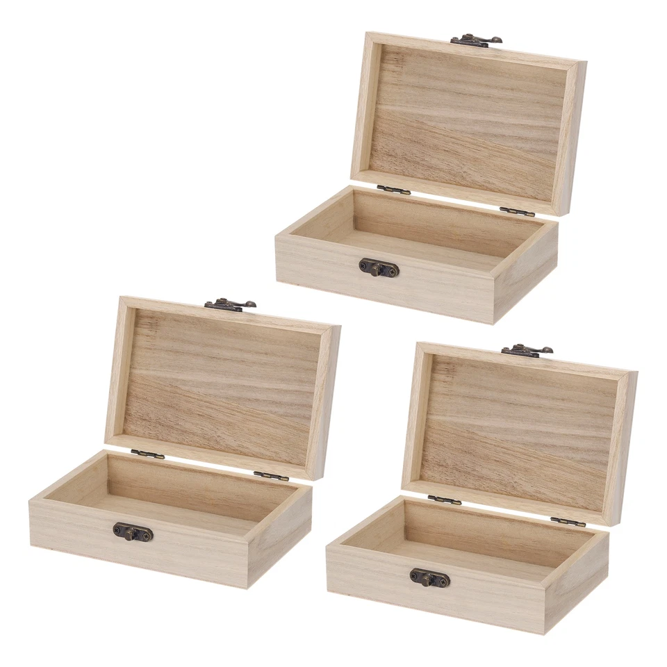 UXCELL Unfinished Wooden Box with Hinged Lid,5.9"x3.9"x2" 3Pcs(Beige)