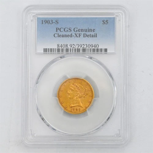 1903-S $5 LIBERTY HEAD 90% GOLD COLLECTIBLE US COIN PCGS CERTIFIED XF DETAILS