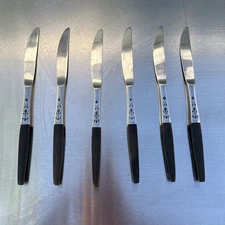 Vintage Grand Prix Stainless Steel Black Wood Handle MCM Retro Flatware 6 Knives