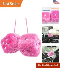 Charming Pink Fuzzy Dice - 2.75 Plush Rearview Mirror Hanging Decor Charming Pink Fuzzy Dice - 2.75 Plush Rearview Mirror Hanging Decor