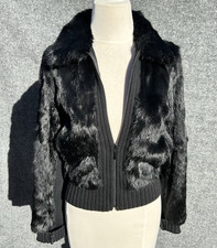 MANGO MNG Y2K Genuine Rabbit Fur Full Zip Bomber Jacket XS