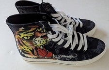 Ed Hardy Canvas Hi Tiger  man black shoes size 10 .5 Brand New