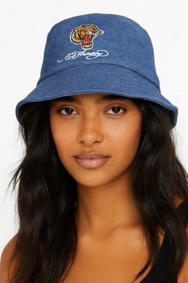 Ed Hardy Tiger Logo Bucket Hat Denim Blue Reversible AXG2157-42-MD0 Unisex