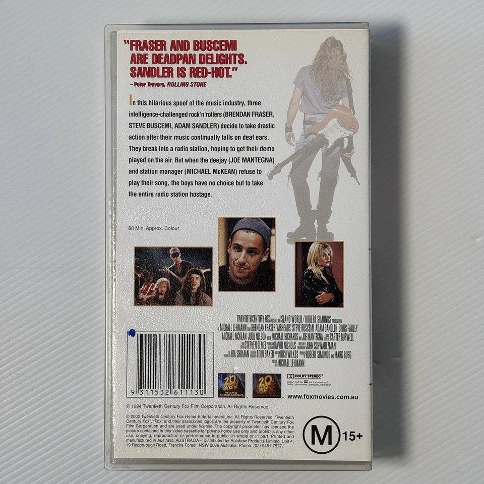 Airheads (1994) VHS Tape, Comedy Adam Sandler, Brendan Fraser, Steve Buscemi - image 2 of 4