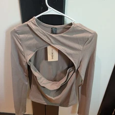 beige long sleeve with back cutouts, size S, shein