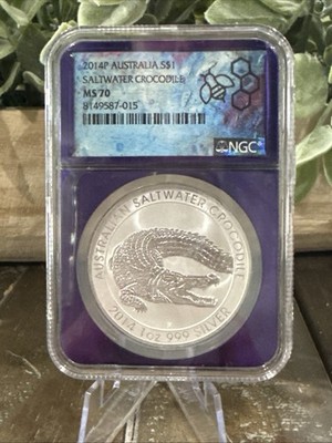 2014-P Australia $1 Saltwater Crocodile 1oz Silver Coin NGC MS 70