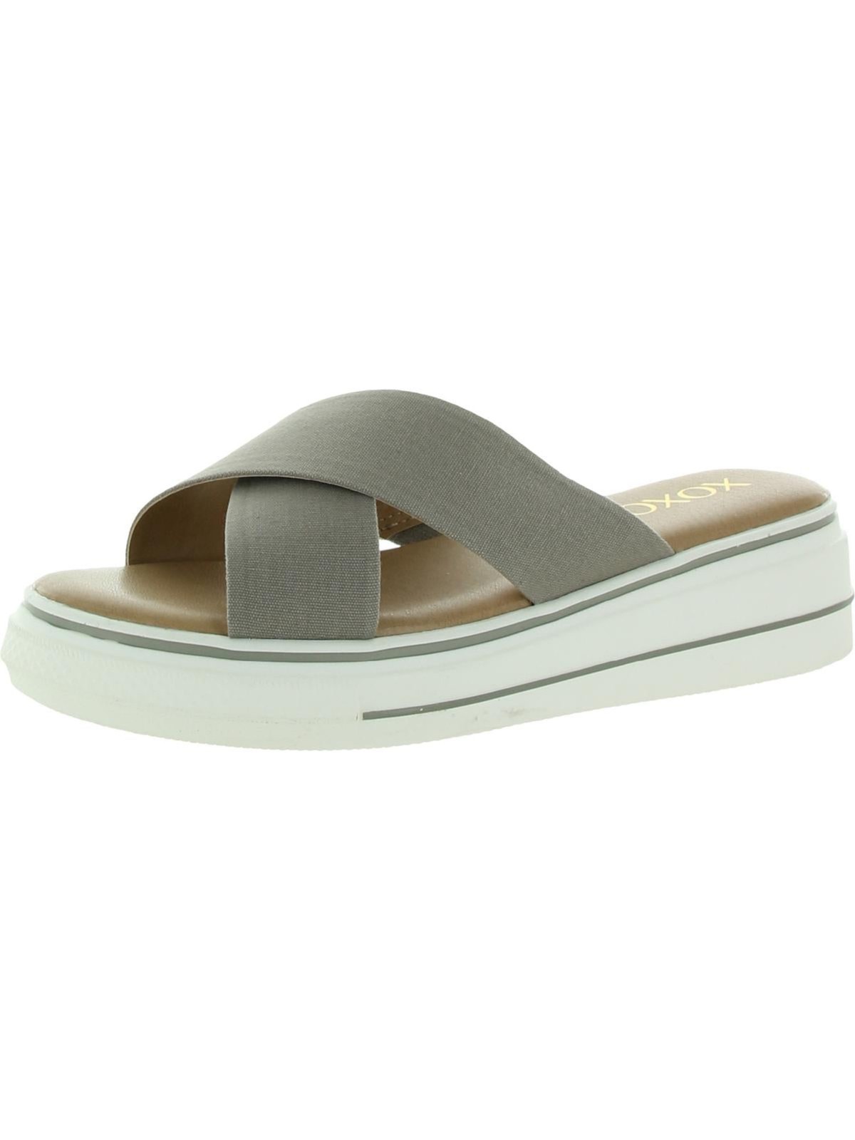 XOXO Womens Gray Stripe Heel 1'' Platform Oleen Wedge Slip On Slide Sandals 10 M