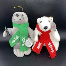 1998 Coca-Cola Set of 2 Bean Bag Plush Ornaments, 6" tall, with tags