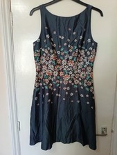 LOFT outlet Dress Sleeveless Blue Floral Lined sleeveless back zip cotton UK 8