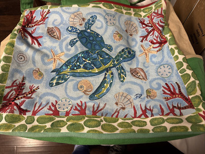 Farida Zaman Sand N Sun Art On A Tote Beach Bag Sea Turtles Shells Coral Sequins