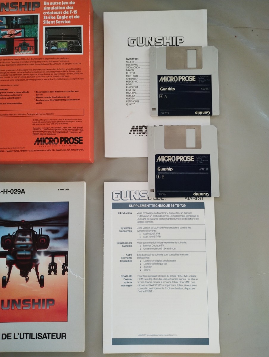 ATARI ST – Jeu Gunship – Très Bon état – Testé