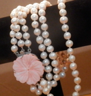 Hand Made Cultured White Hand Knotted Pearls with Pink Shell Flower ...