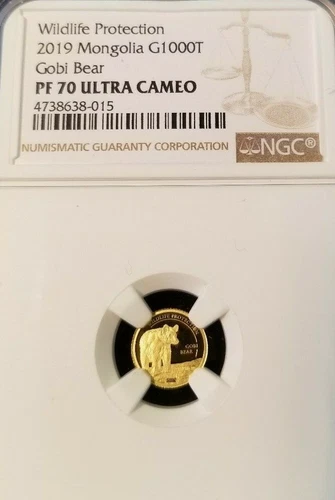 2019 MONGOLIA GOLD 1000 TOGROG GOBI BEAR NGC PF 70 ULTRA CAMEO PERFECTION !!!