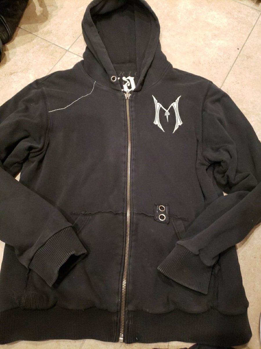 Vintage Monarchy Reversible Thermal Hoodie Y2K Black Grunge XLarge