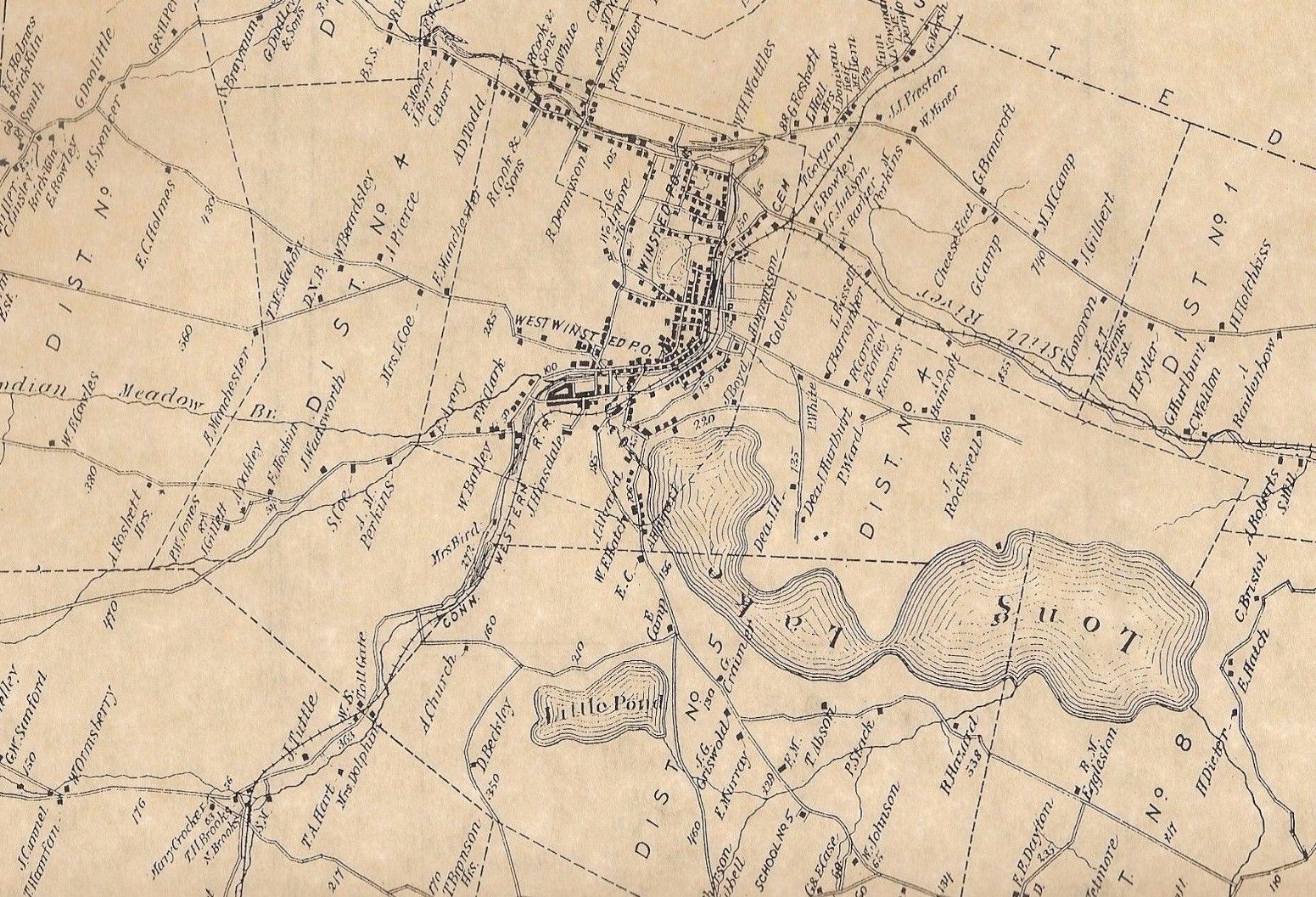 Winchester Winsted Highland Lake CT 1874 Maps with Homeowners Names