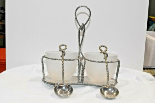 Rare Antique Berries and Sugar Set w Spoons Silver Plate Unique Rope Twist  - 第 1/10 張圖片