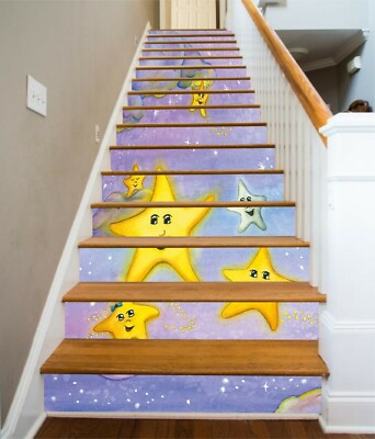3D Yellow Star ZHU148 Stair Risers Decoration Photo Mural Vinyl Wallpaper Zoe