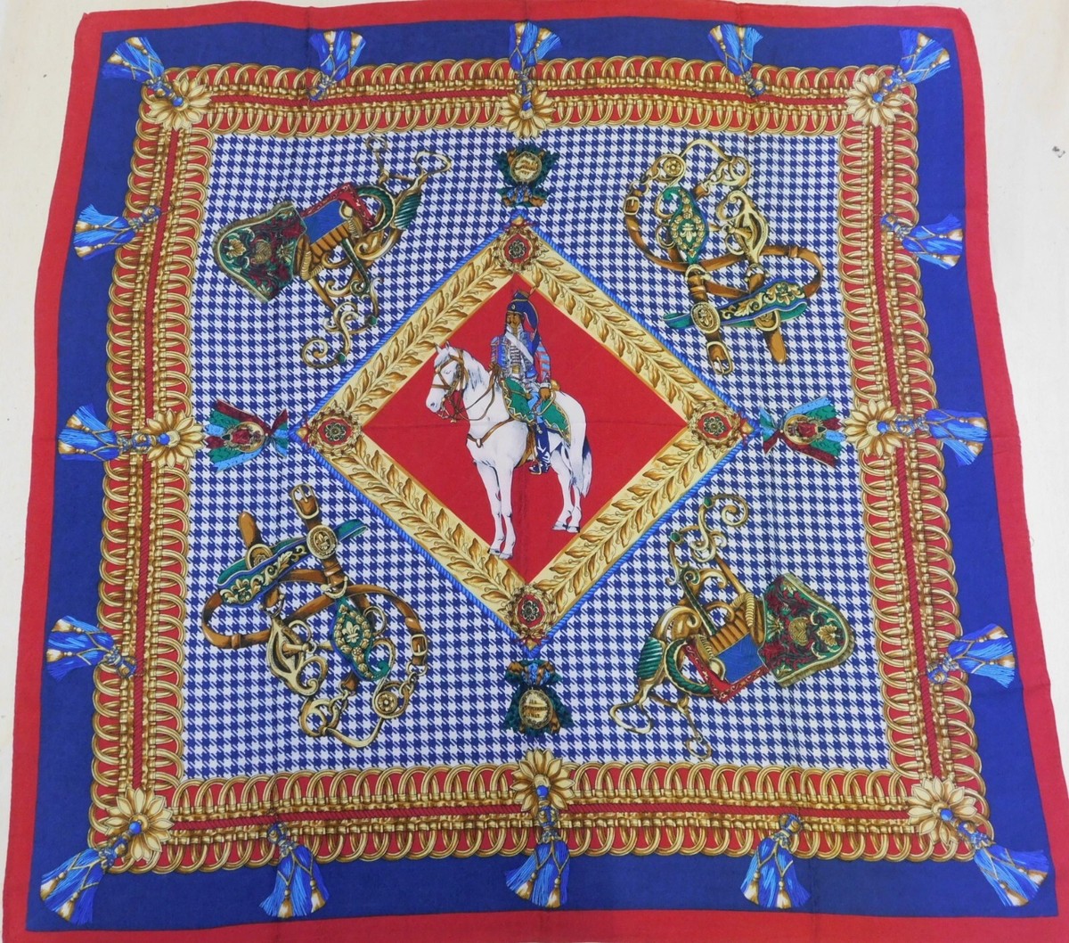 Foulard Vintage 100% Soie Pure Femme - Motif Années 80, Dimensions 86x88 Cm, Occasion Bon état