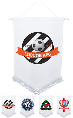 Weißer Wimpel individuelles Design personalisiert Sport 25cm x 18cm Tasse bedruckt Fußball