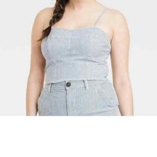 Universal Thread Women's Denim Corset Tank Top Blue Striped XL