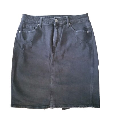 Old Navy Size 10 High Waisted Ripped Jean Stretch Black Denim Skirt