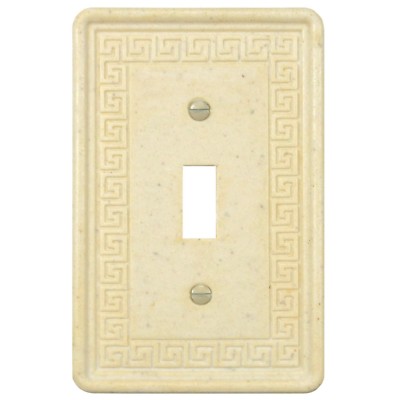 Wall Switch Plate Cover Toggle Greek Key Design Stone in White Travertine