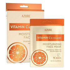 AZURE Vitamin C Collagen Moisturizing Facial Sheet Mask Reduces Creases 5 Pack