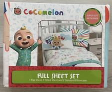 NEW Cocomelon JJ Rainbow 4 Piece FULL Sheet Set: 1 Flat, 1 Fitted, 2 Pillowcases