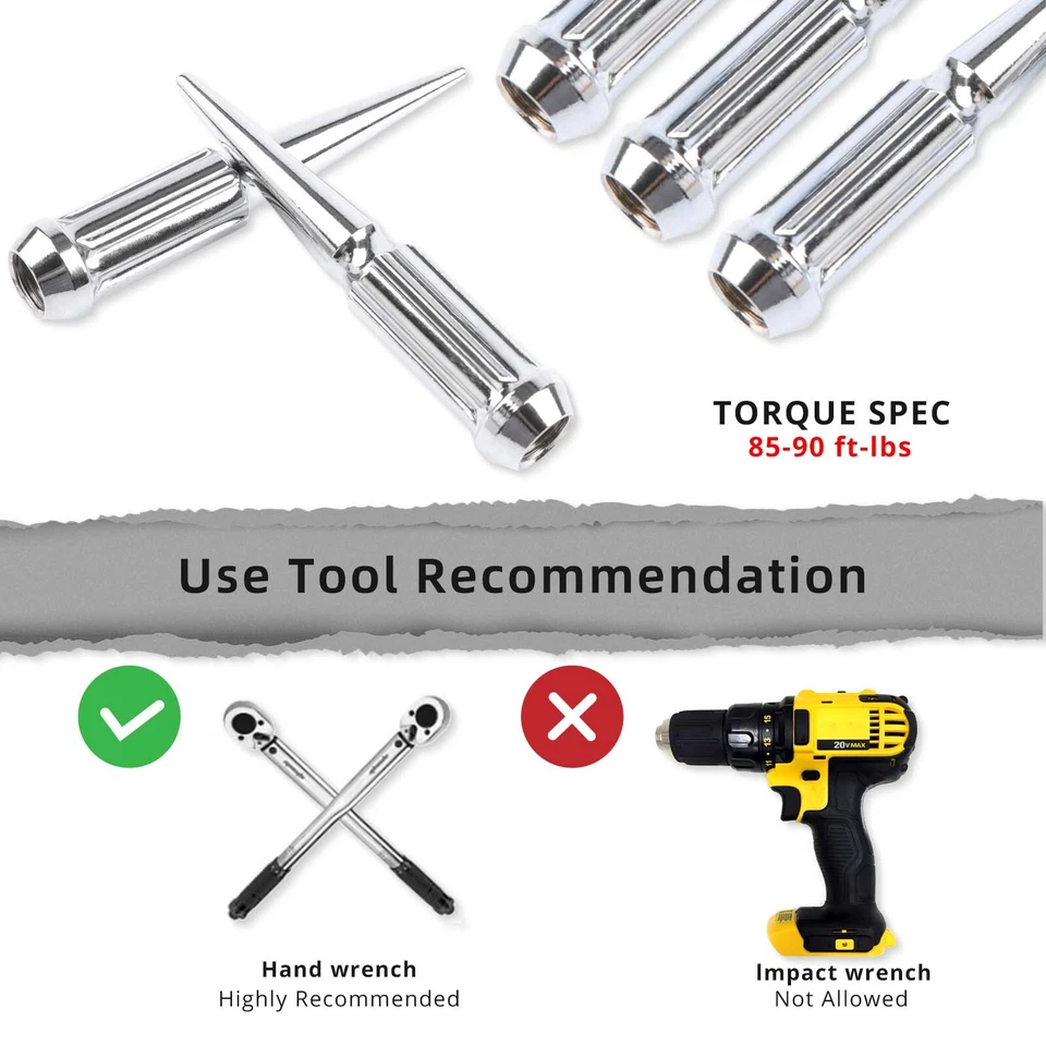 24pc Chrome Spike Lug Nut 4.4" Tall +key 14x1.50 For Chevrolet K1500 K2500 K3500 - Image 4 of 4