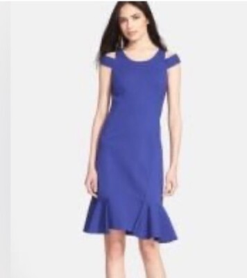 Rebecca Taylor Blue Purple Mermaid Flounce Ruffle Peplum Dress Cold Shoulder 2