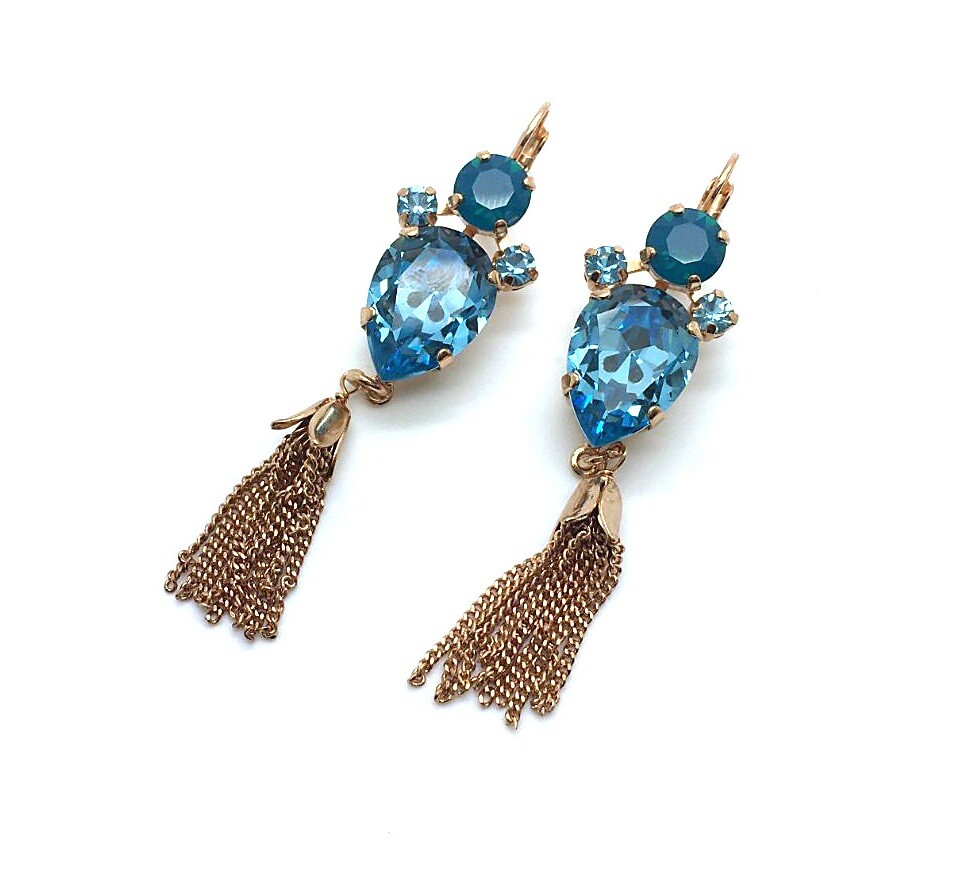 Mariana Earrings Drop Aqua Pear Shape & Caribbean Blue Opal Swarovski Crystal...