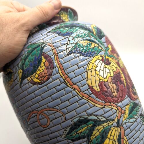 Mid Century Italian Mosaic Porcelain Pottery Vase Urn HUGE 12x8" Mediterranean - 第 8/9 張圖片