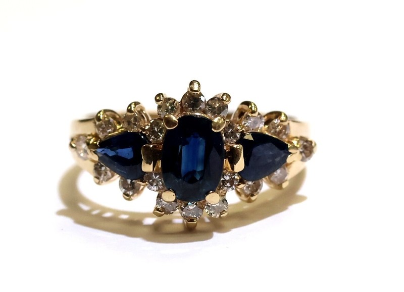 14k yellow gold sapphire gemstone 3.8g diamond ring 7.75 rare vintage antique