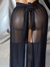 VTG SILKY SHEER WHIMSIGOTH VAMP NYLON MESH TIE SLING MAXI TALL LONG SKIRT S M L