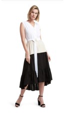 H Halston Linen Blend Colour Block Dress Size L NWT